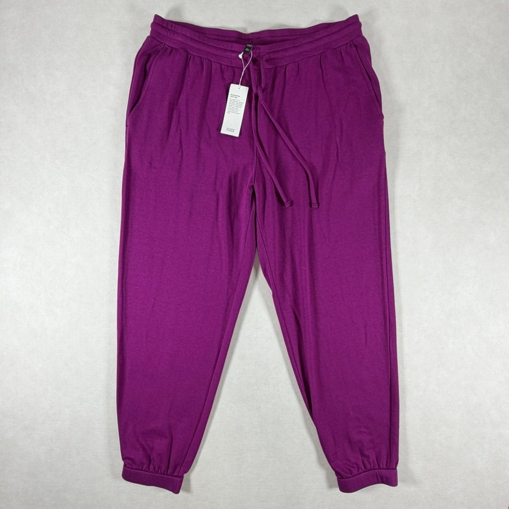 Eileen Fisher Purple Cozy Brushed Terry Hug Ankle Track Pant Joggers Large NEW